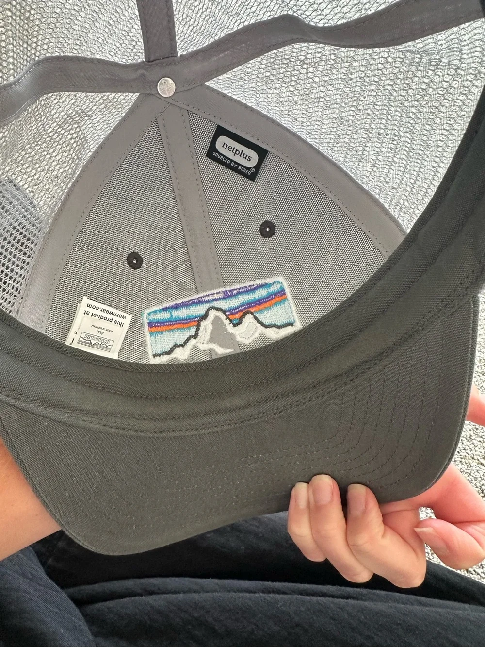 🏔️Patagonia Light Gray Trucker Hat with Multicolor Mountain Logo🏔️